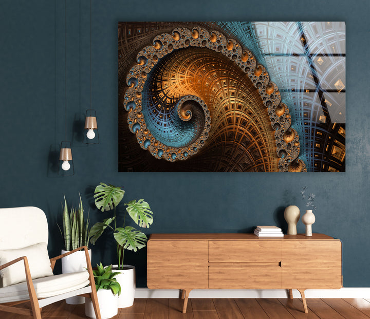 Spiral Fractal Wall Art – Geometric Abstract Glass Print Design