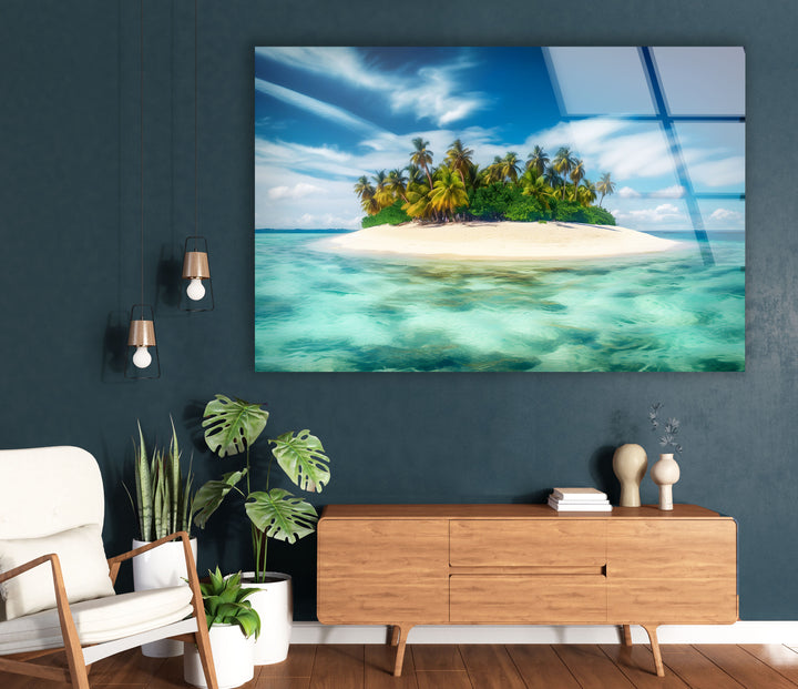 Tropische Insel Wandkunst – Abgeschiedenes Paradies Ozean Glasdruck 
