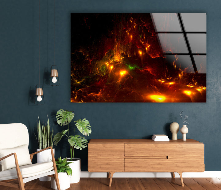 Fiery Nebula Wall Art – Deep Space Abstract Glass Print