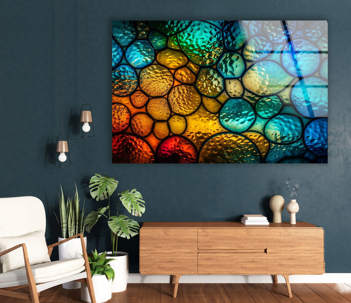 Moderne urbane Skyline-Wandkunst – Lebendiger Stadtbild-Glasdruck 