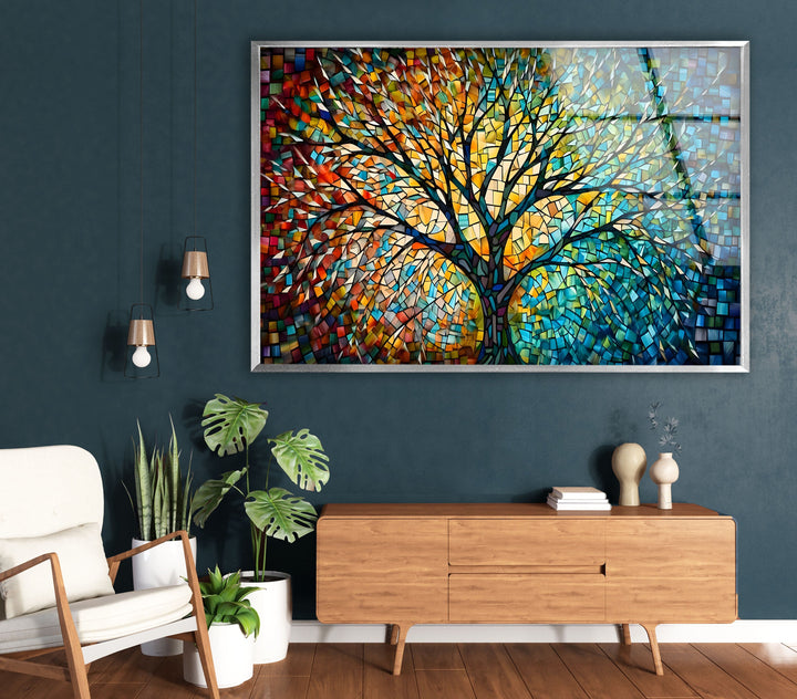 Colored Tree Glass Wall Art picture on glass wall art, photos printed on glass
