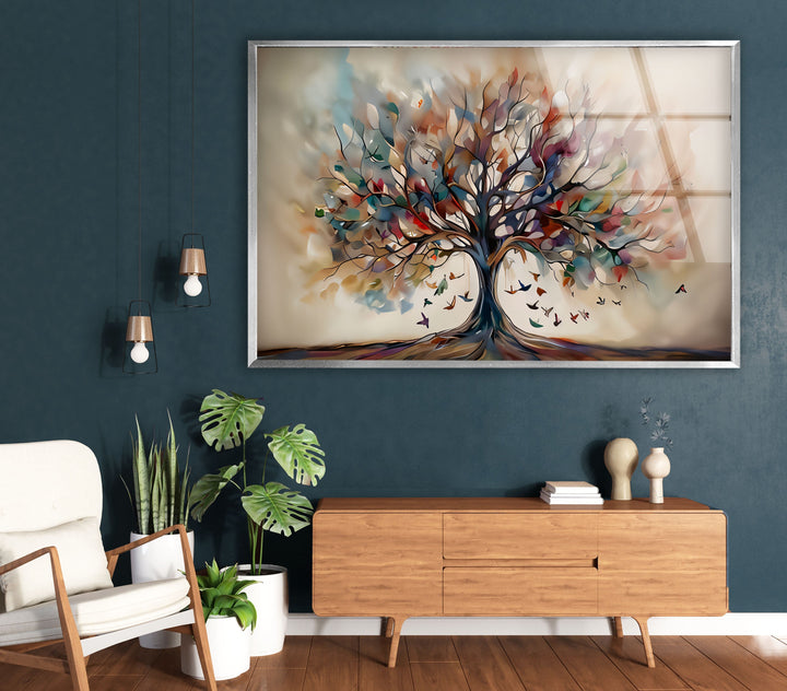 Beige Tree Glass Wall Art photo print on glass, prints on glass wall art
