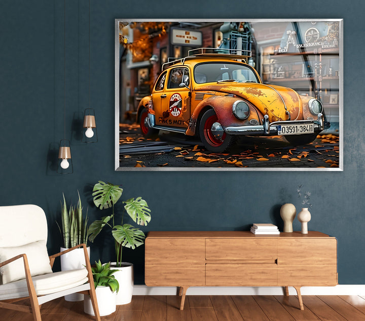 Old Volkswagen Car Glass Wall Art Glass Printing Wall Art, Print photos on glass
