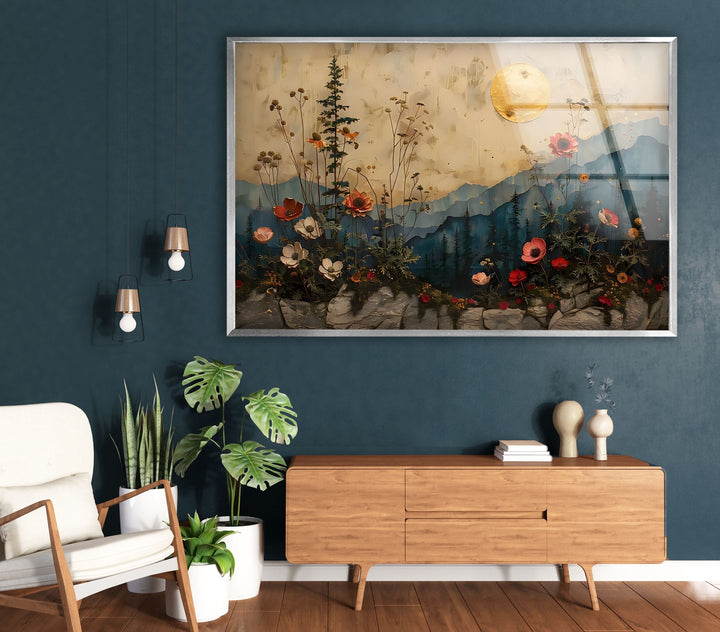 Flowers & Sunset Glass Wall Art photo print on glass, prints on glass wall art
