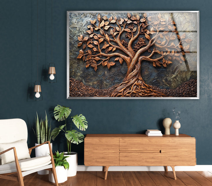 Bronze Vivid Tree Glass Wall Art custom glass pictures, glass art prints
