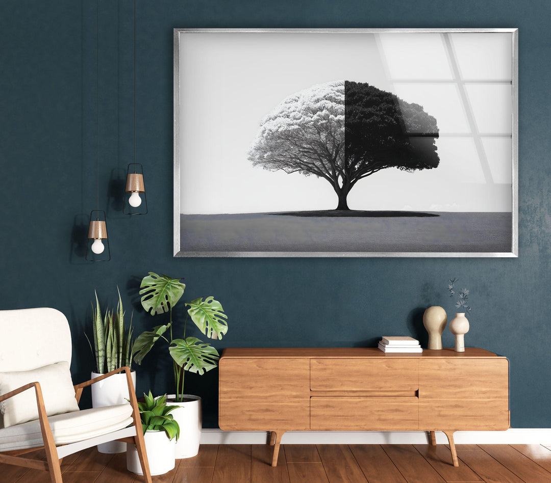 Black and White Tree Glass Wall Art glass art painting, glass art for the Wall
