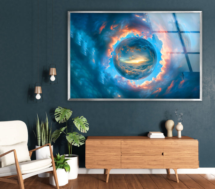 Bright Clouds Around The Sphere Glass Wall Art custom glass pictures, glass art prints

