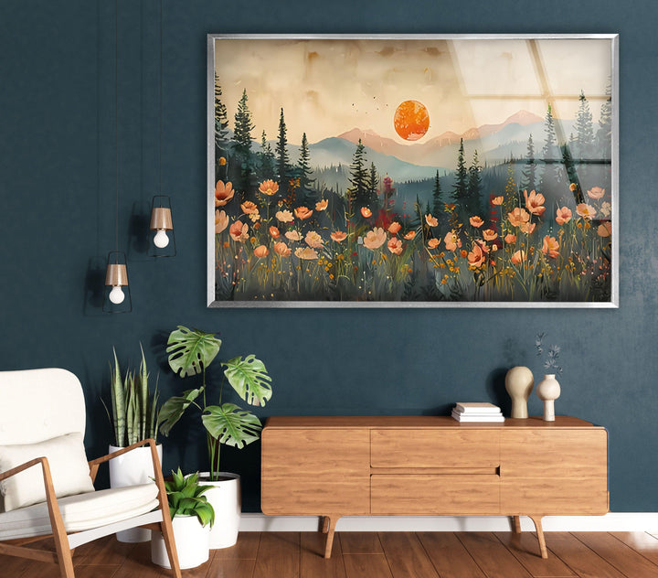 Blood Moon Paint Sunset Glass Wall Art Glass Printing Wall Art, Print photos on glass
