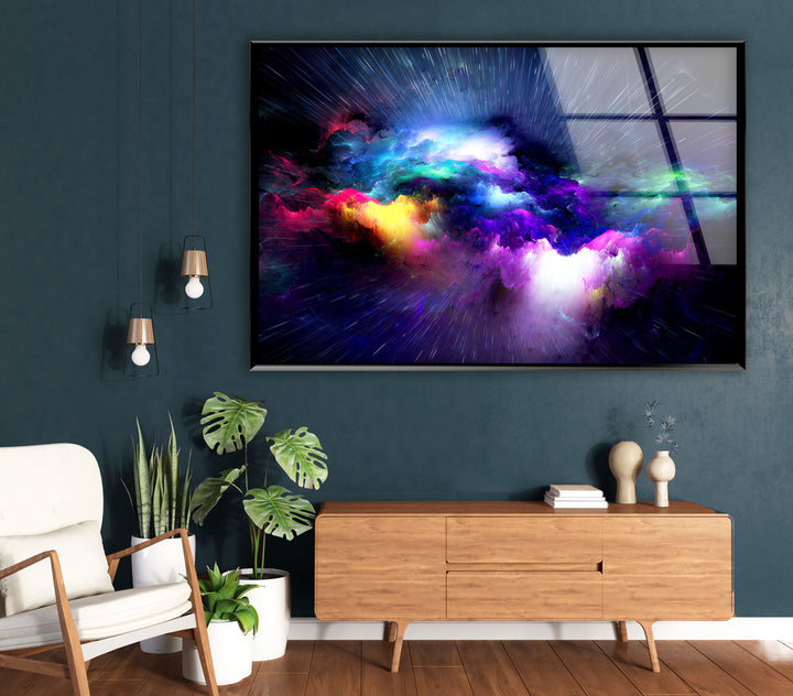 Galaxy Explosion Wandkunst – Lebendiger Weltraumdruck auf Glasdekor 