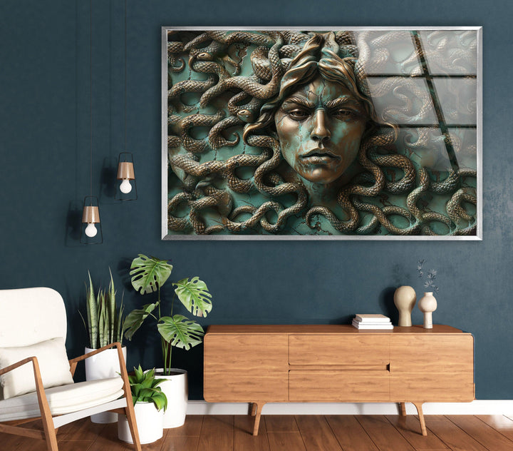 Medusa mit Schlangen Glaswandkunst