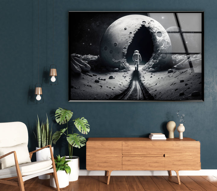 Astronaut Moonwalk Wall Art – Surreal Space Glass Print