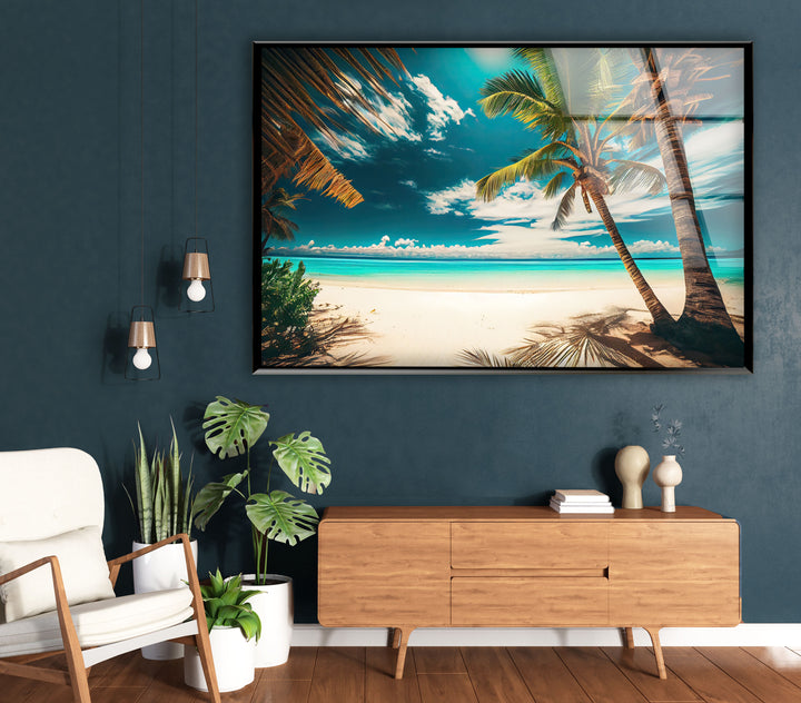 Tropical Beach Wall Art – Island Glass Print Decor