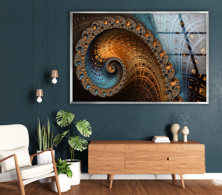 Spiral Fractal Wall Art – Geometric Abstract Glass Print Design