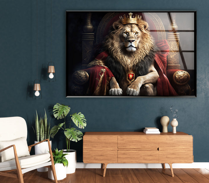 Königliche Wandkunst „König der Löwen“ – Majestätischer Tier-Glasdruck 