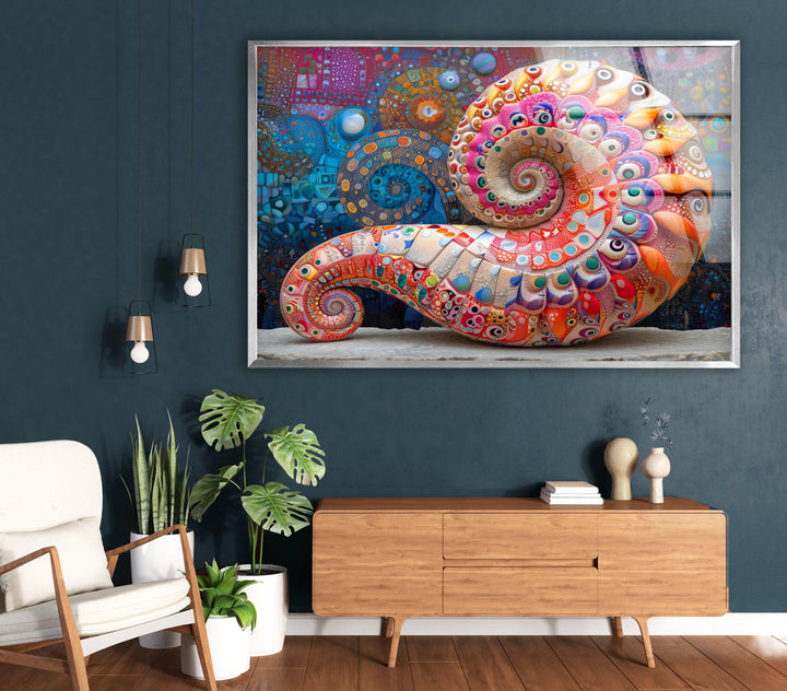 Colorful Snail Shell Glass Wall Art picture on glass wall art, photos printed on glass