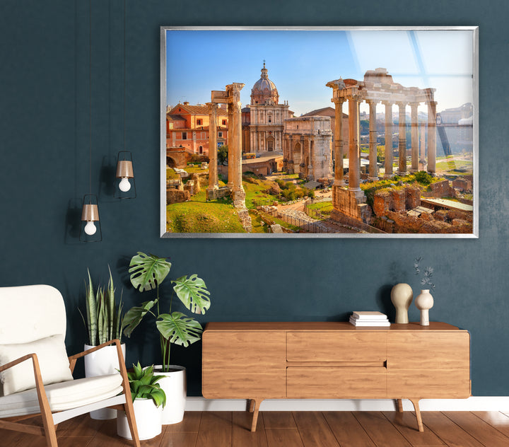 Glaswandkunst des Forum Romanum – Ikonische antike Ruinen mit historischer römischer Architektur