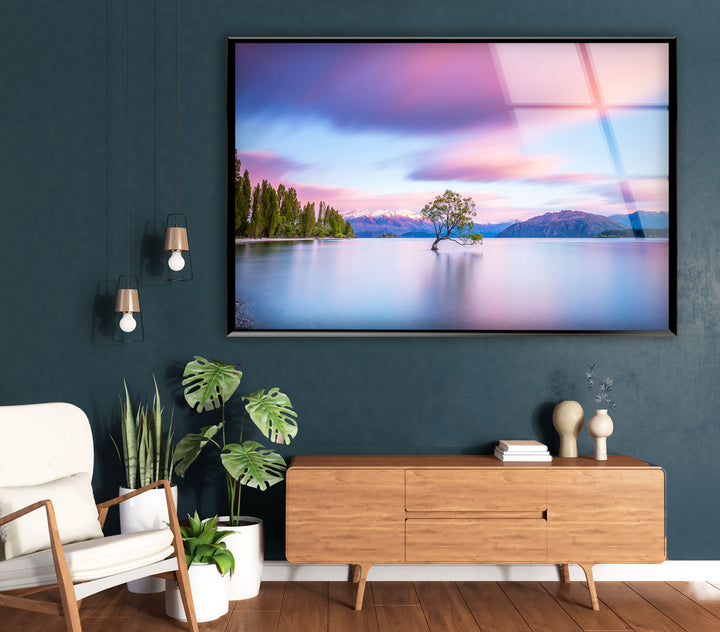 Lake Tree Landscape Wall Art – Serene Nature Scene Glass Print