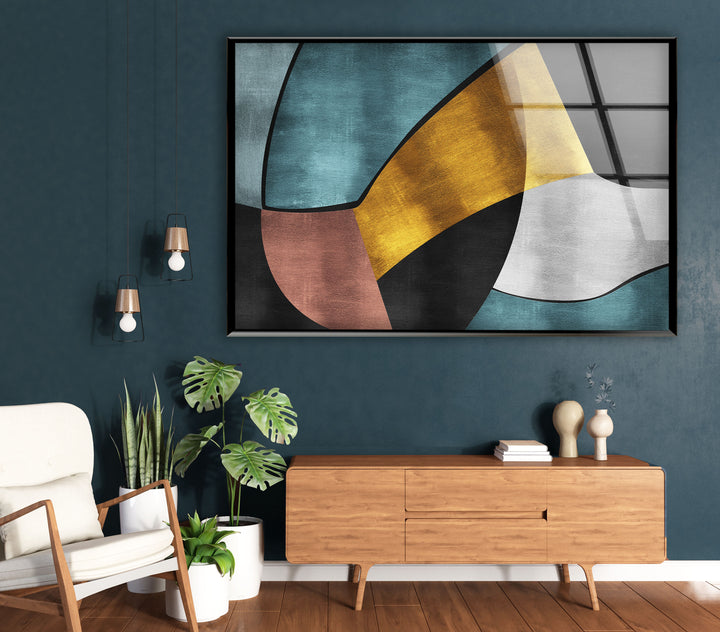 Mid Century Abstract Wall Art – Geometric Glass Print Decor