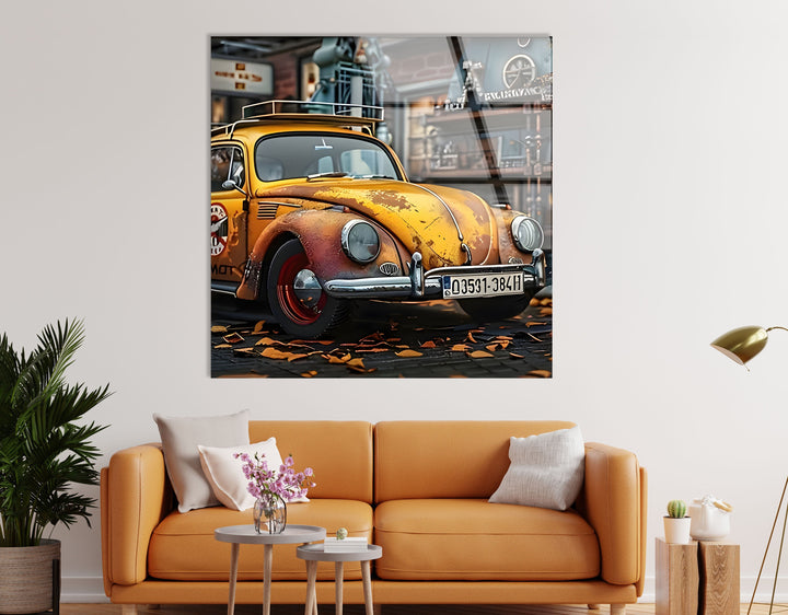 Old Volkswagen Car Glass Wall Art print on glass, glass printed photos
