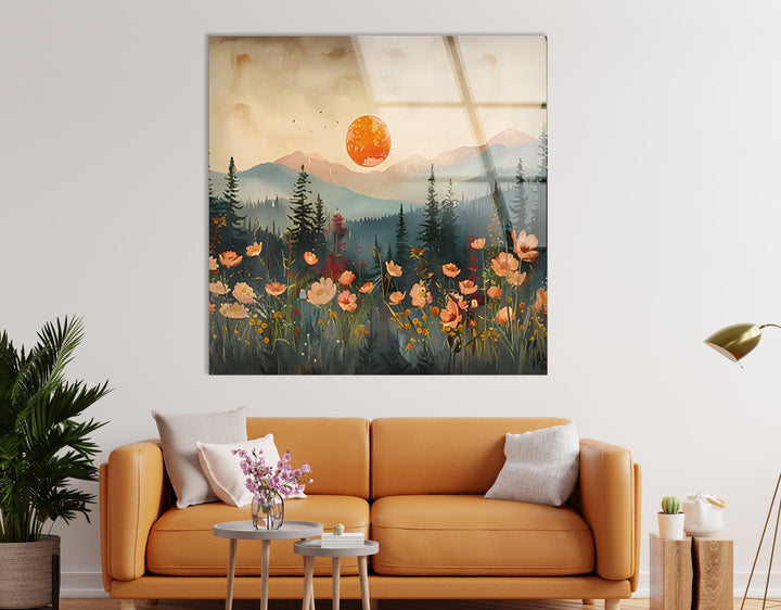 Blood Moon Paint Sunset Glass Wall Art photo print on glass, prints on glass wall art

