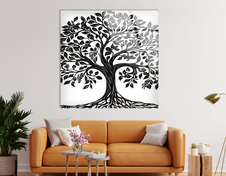 Black and White Tree Glass Wall Art glass image printing, glass prints from photos
