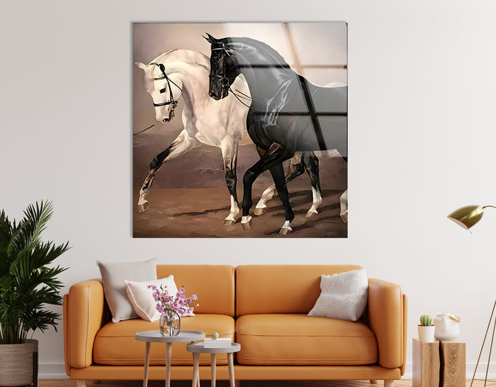 Black & White Horses Glass Wall Art Glass Printing Wall Art, Print photos on glass
