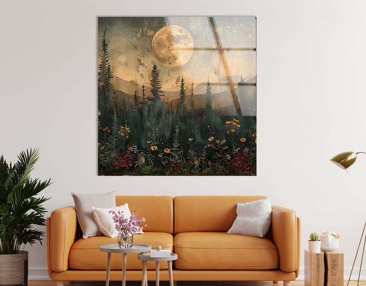 Sunset With Full Moon Glass Wall Art custom glass pictures, glass art prints
