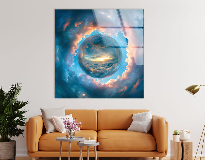 Bright Clouds Around The Sphere Glass Wall Art print on glass, glass printed photos
