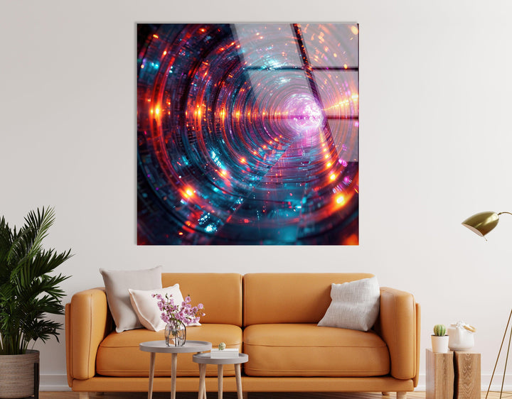 Deep Rabbit Hole of Glowing Alien Glass Wall Art print on glass, glass printed photos
