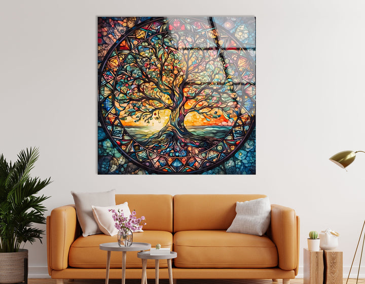 Colored Tree Stained Glass Wall Art photo print on glass, prints on glass wall art

