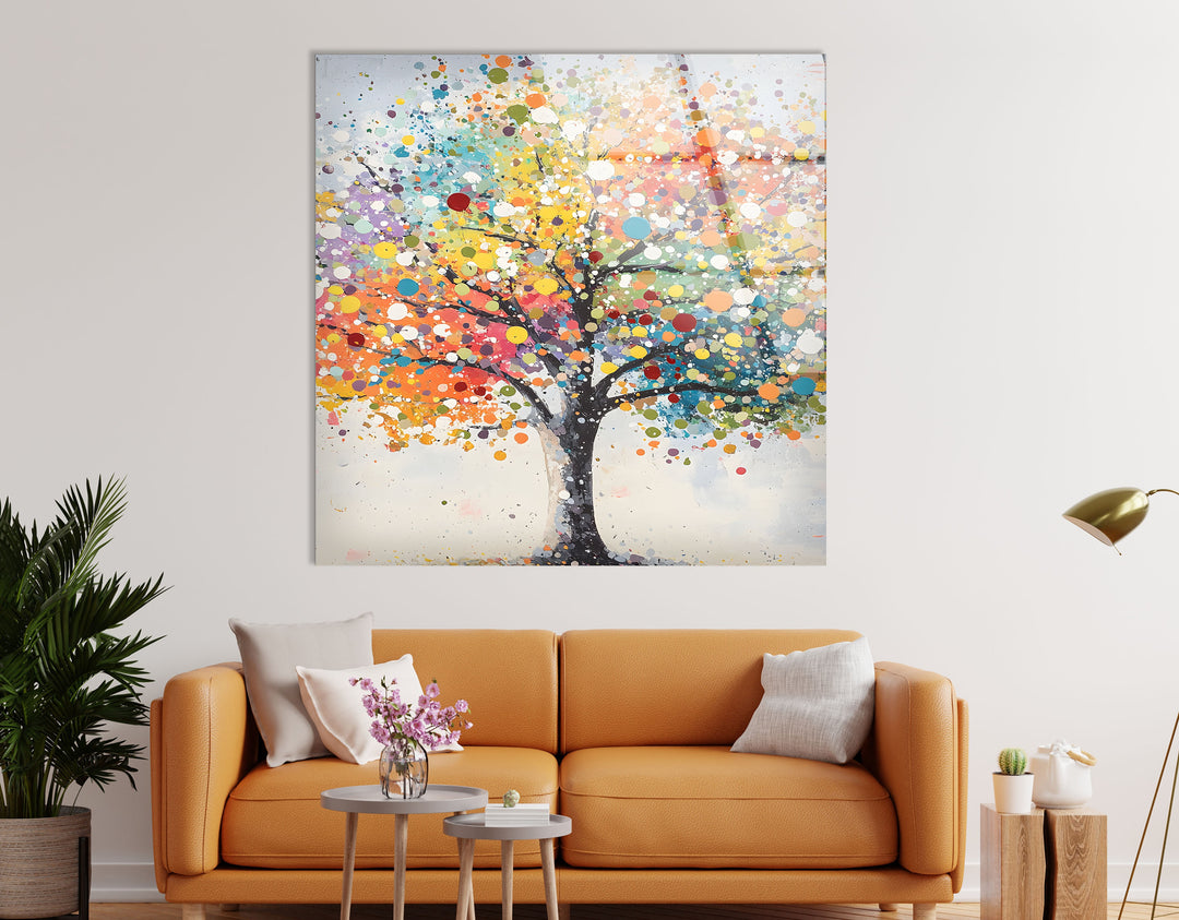 Color Splash Tree Glass Wall Art photo print on glass, prints on glass wall art
