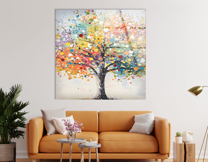 Color Splash Tree Glass Wall Art photo print on glass, prints on glass wall art
