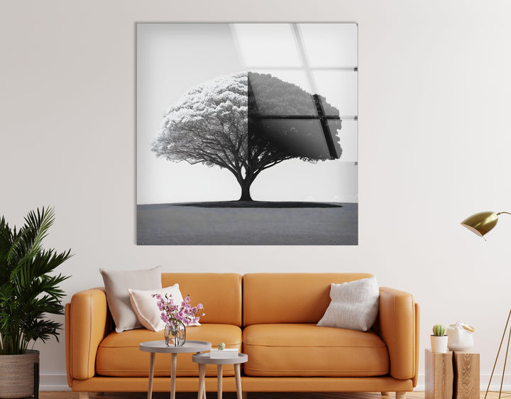 Black and White Tree Glass Wall Art custom glass photo prints, large glass prints
