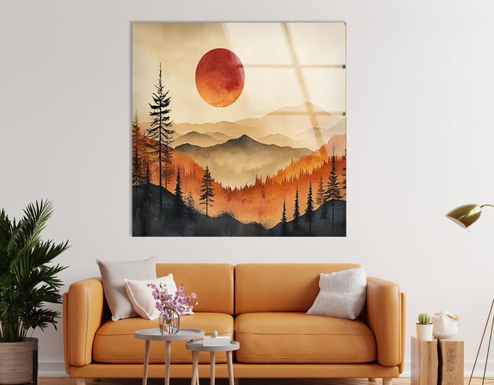 Golden Hour in the Wilderness – A Breathtaking Mountain Scene on Glass
