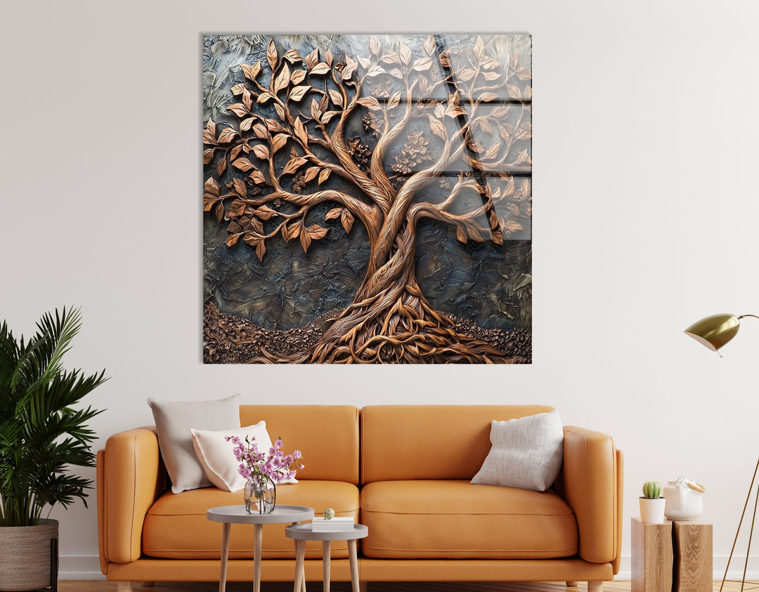 Bronze Vivid Tree Glass Wall Art print picture on glass, Tempered Glass Wall Art
