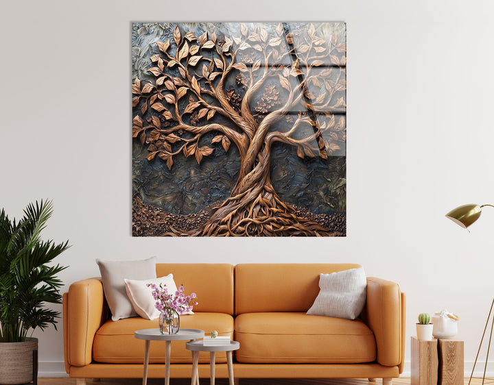 Bronze Vivid Tree Glass Wall Art print picture on glass, Tempered Glass Wall Art
