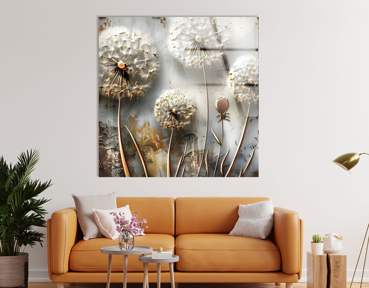 White Vivid Dandelions Glass Wall Art glass wall decor, glass wall art decor
