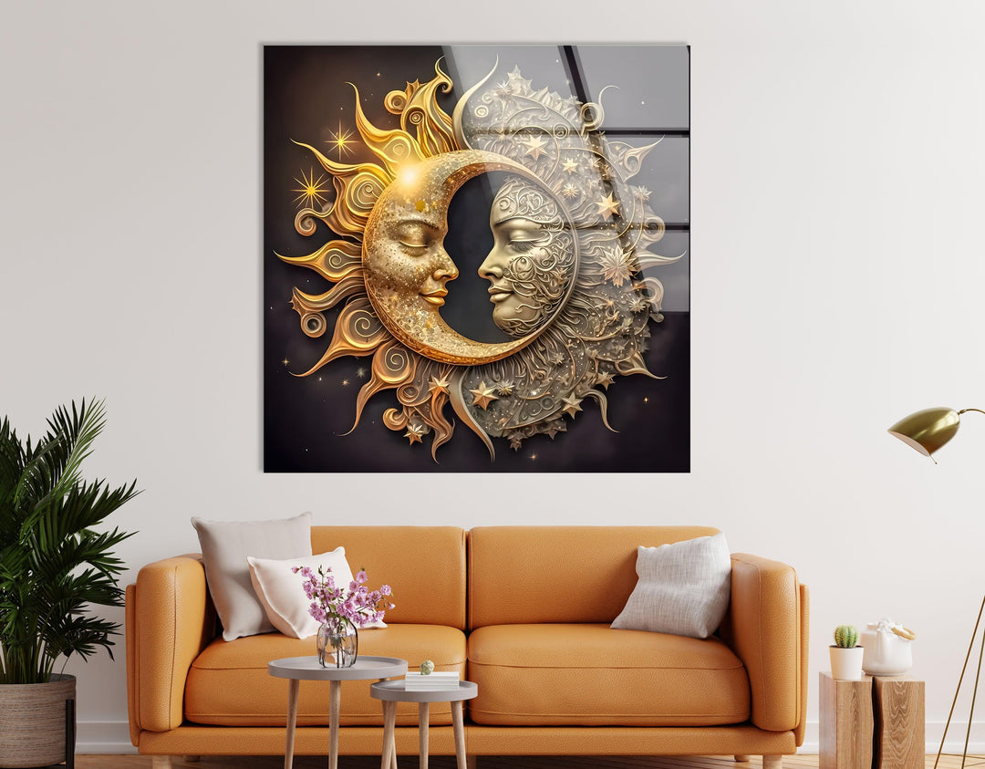 Sun With Moon Like Gothic Mode Glass Wall Art custom glass photo prints, large glass prints

