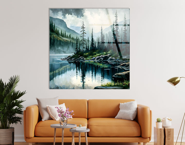 Nature Forest Green Glass Wall Art custom glass pictures, glass art prints
