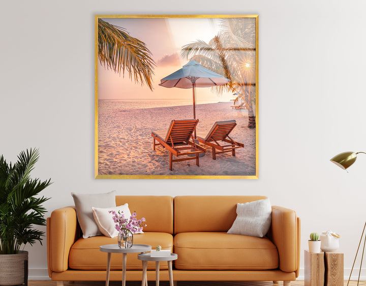 Tropical Beach Sunset Wall Art – Relaxing Seaside Glass Print