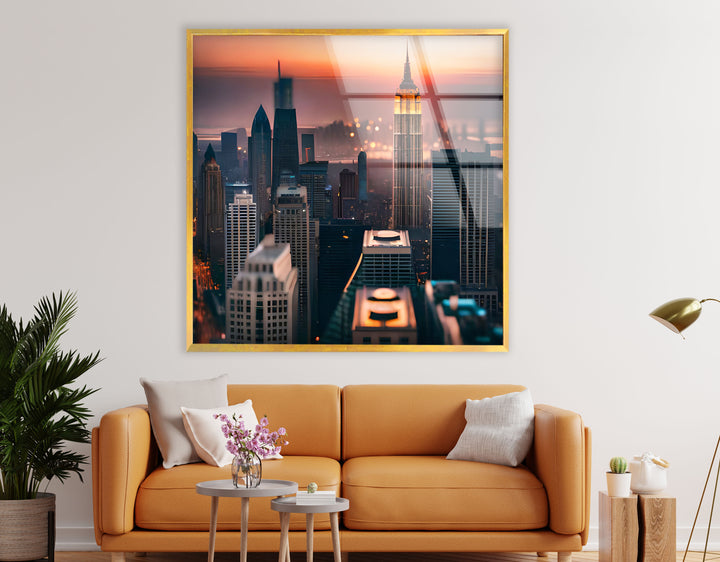 Empire State Building Wandkunst – NYC Skyline bei Sonnenuntergang Glasdruck 