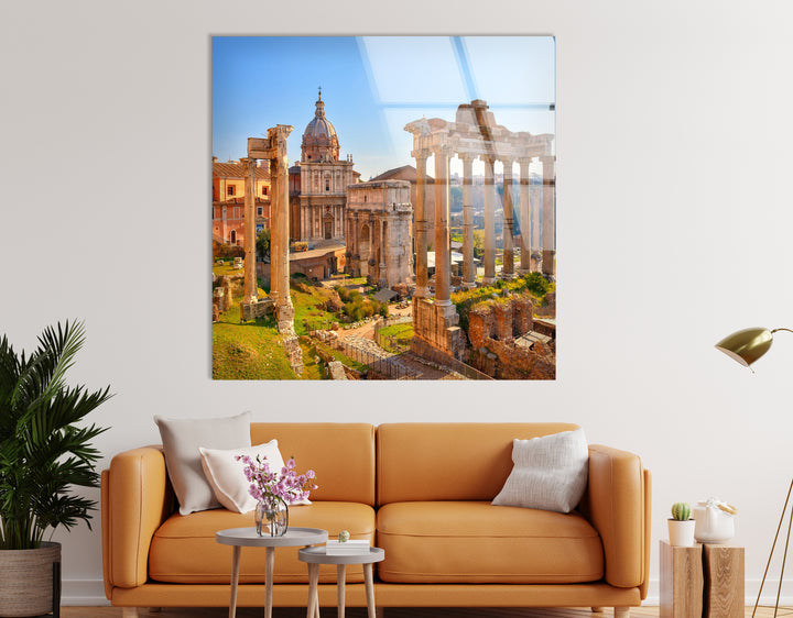 Glaswandkunst des Forum Romanum – Ikonische antike Ruinen mit historischer römischer Architektur