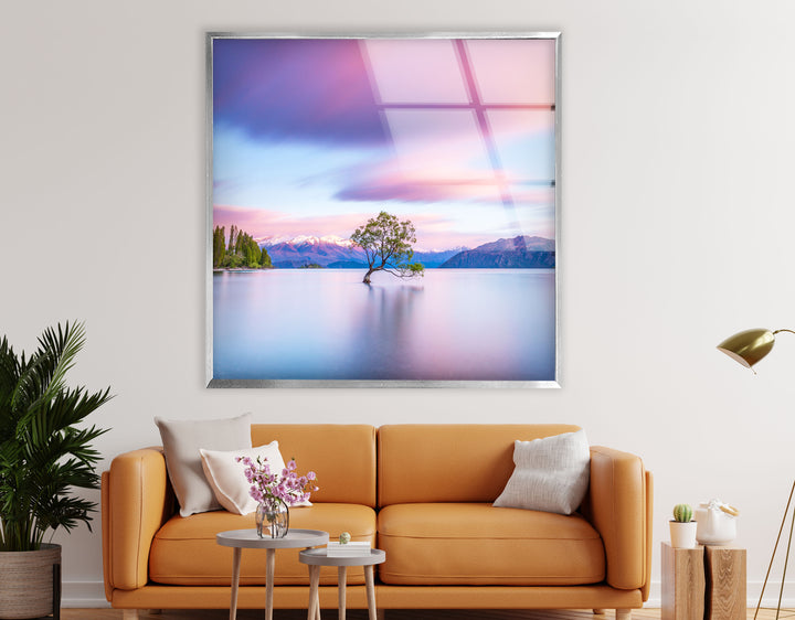 Lake Tree Landscape Wall Art – Serene Nature Scene Glass Print
