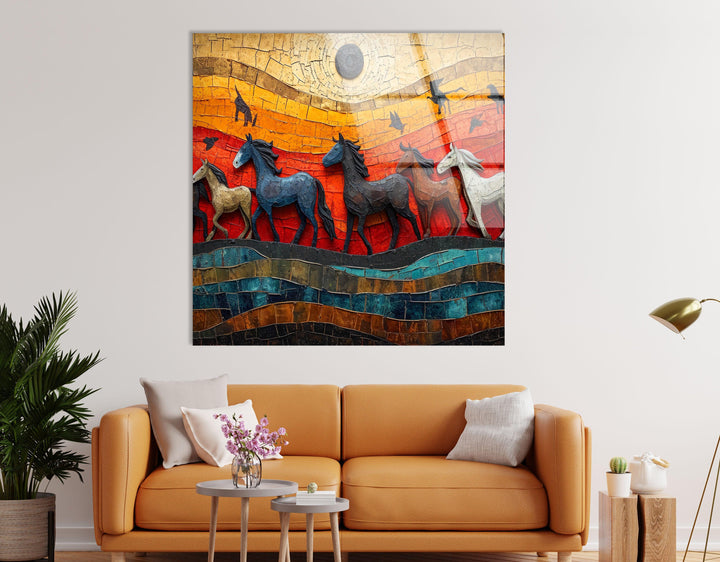 Mosaic Horses Glass Wall Art             glass wall decor, glass wall art decor