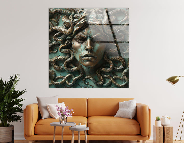 Medusa mit Schlangen Glaswandkunst