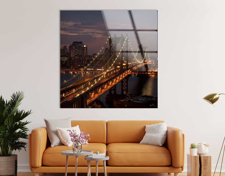 Brooklyn Bridge Glaswandkunst – Atemberaubender Nachtblick auf die ikonische