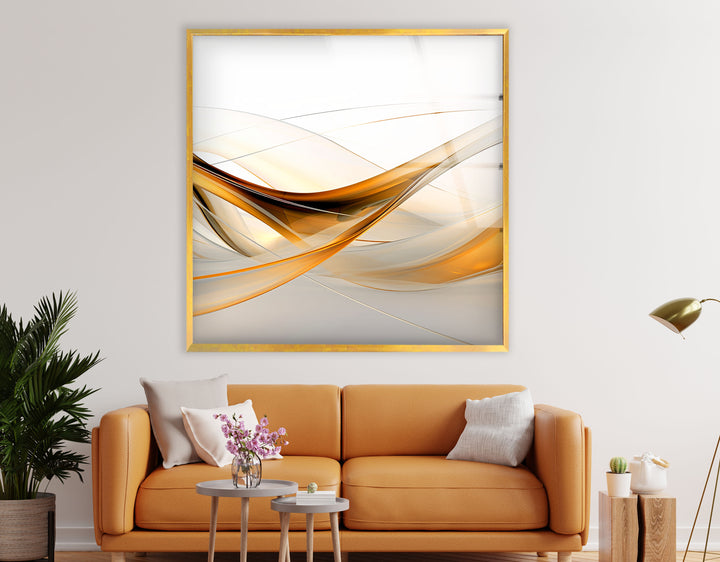 Golden Flow Abstrakte Wandkunst – Eleganter Glasdruck für modernes Dekor 