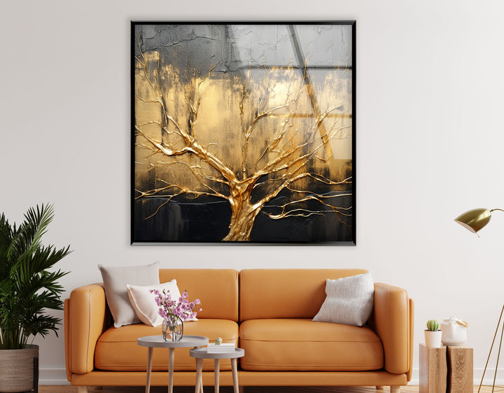 Gold Tree Wall Art – Elegant Abstract Nature Design on Glass