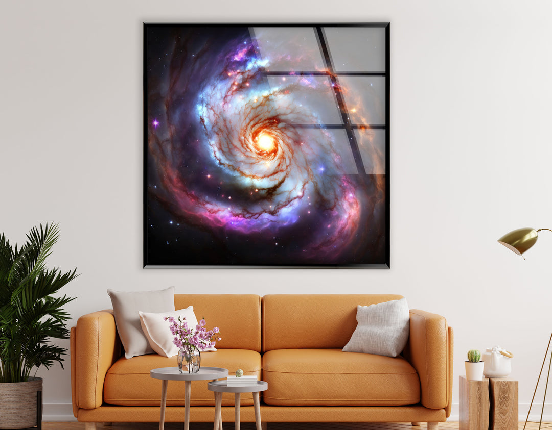 Galaktische Spirale Wandkunst – Lebendiger Weltraumnebel-Glasdruck 