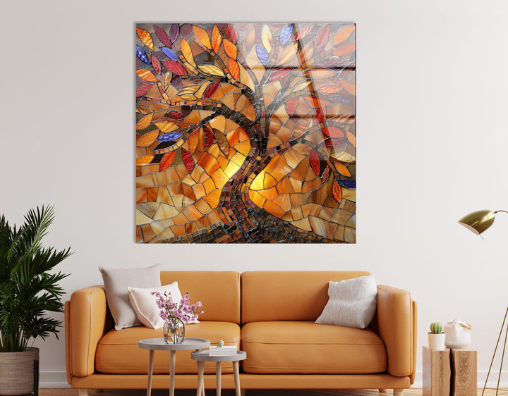 Stained Brown Tree Glass Wall Art stained glass wall art, stained glass wall decor
